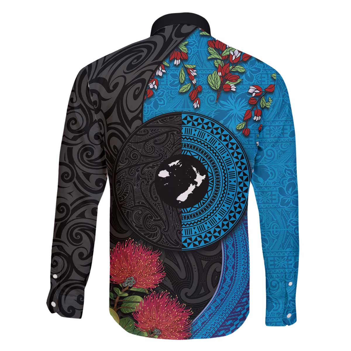 Fiji and New Zealand Together Family Matching Off Shoulder Short Dress and Hawaiian Shirt Tapa Maori Tattoo mix Tagimoucia and Pohutukawa LT03 - Polynesian Pride