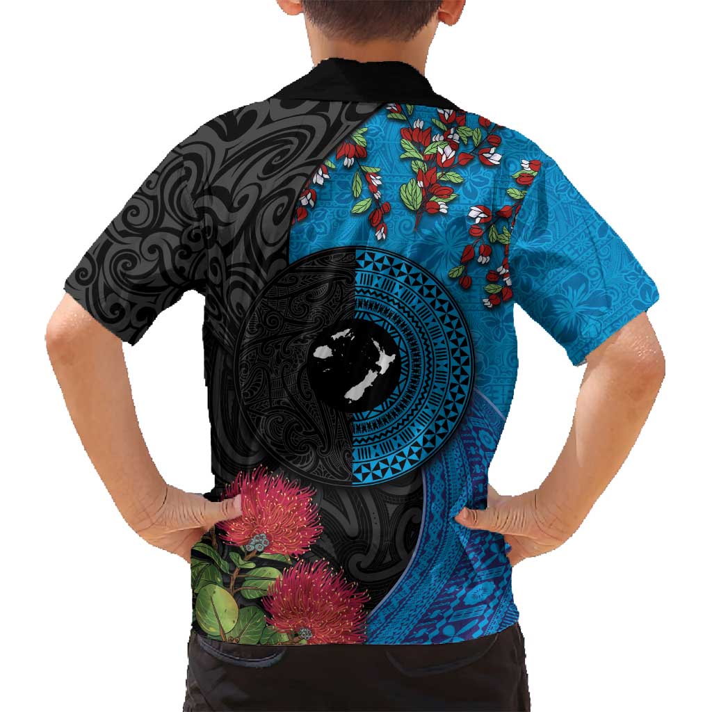 Fiji and New Zealand Together Family Matching Summer Maxi Dress and Hawaiian Shirt Tapa Maori Tattoo mix Tagimoucia and Pohutukawa LT03 - Polynesian Pride