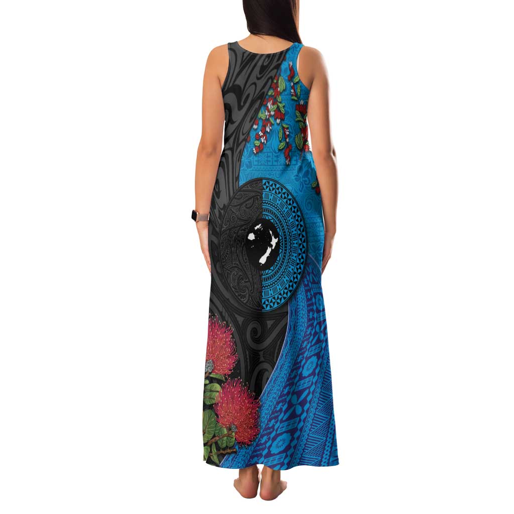 Fiji and New Zealand Together Family Matching Tank Maxi Dress and Hawaiian Shirt Tapa Maori Tattoo mix Tagimoucia and Pohutukawa LT03 - Polynesian Pride