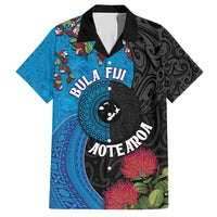 Fiji and New Zealand Together Hawaiian Shirt Tapa Maori Tattoo mix Tagimoucia and Pohutukawa LT03 Black - Polynesian Pride