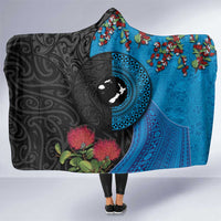 Fiji and New Zealand Together Hooded Blanket Tapa Maori Tattoo mix Tagimoucia and Pohutukawa LT03 One Size Black - Polynesian Pride