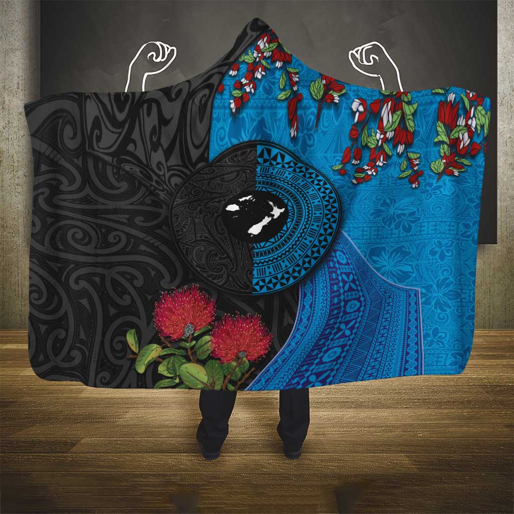 Fiji and New Zealand Together Hooded Blanket Tapa Maori Tattoo mix Tagimoucia and Pohutukawa LT03 - Polynesian Pride