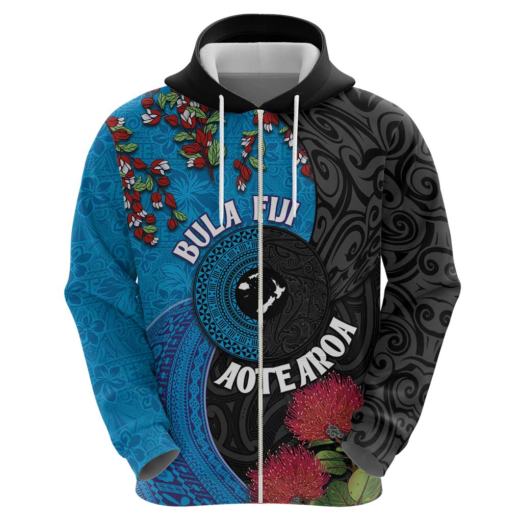 Fiji and New Zealand Together Hoodie Tapa Maori Tattoo mix Tagimoucia and Pohutukawa LT03 - Polynesian Pride