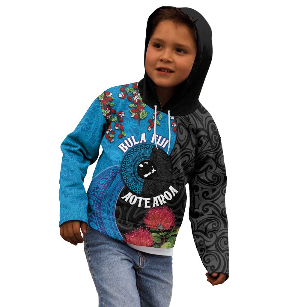 Fiji and New Zealand Together Kid Hoodie Tapa Maori Tattoo mix Tagimoucia and Pohutukawa LT03 - Polynesian Pride
