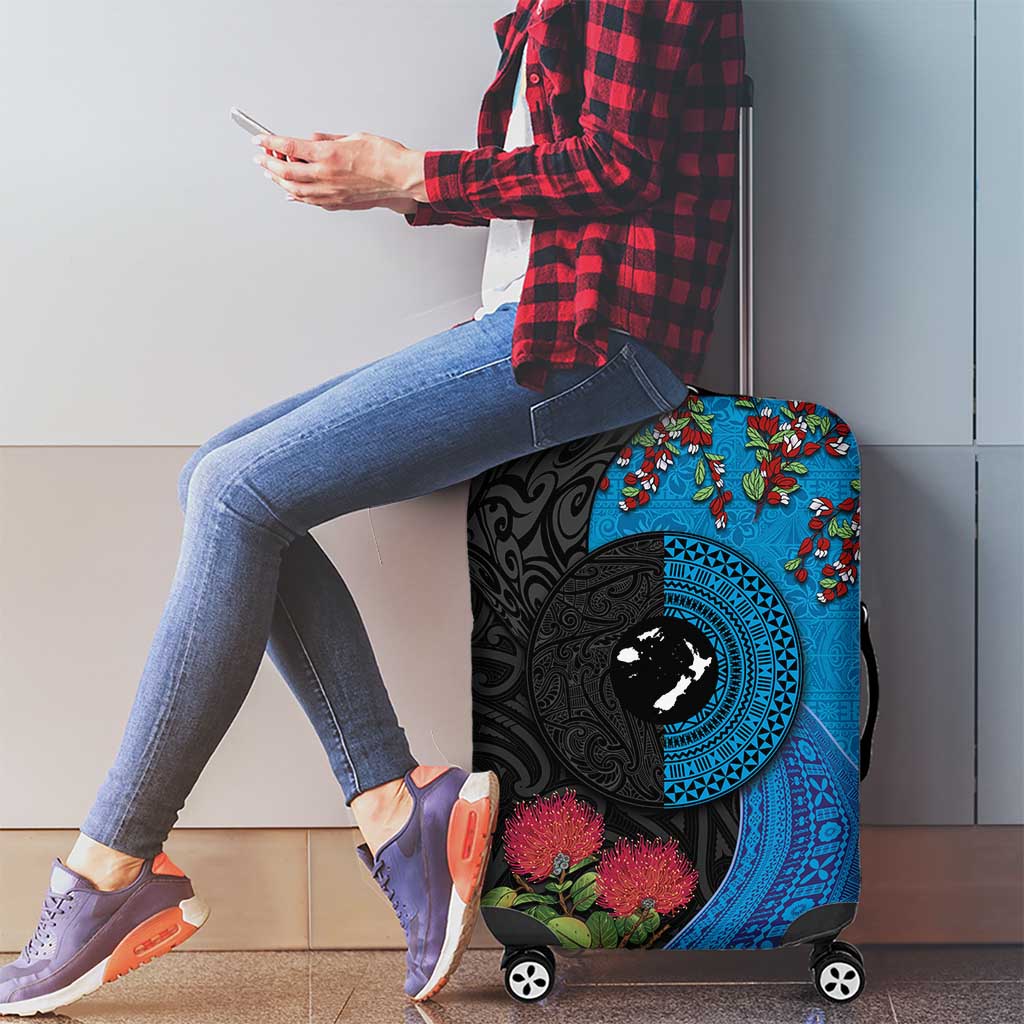 Fiji and New Zealand Together Luggage Cover Tapa Maori Tattoo mix Tagimoucia and Pohutukawa LT03 - Polynesian Pride