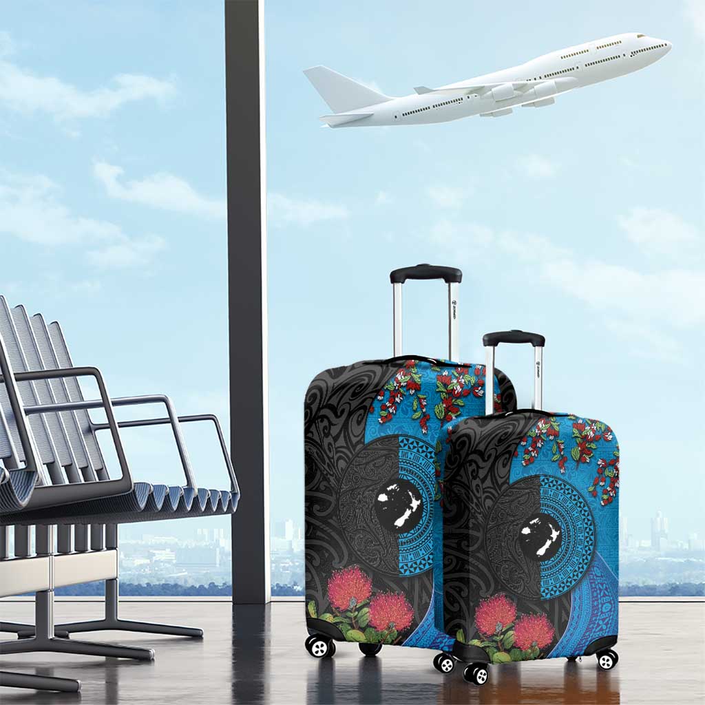 Fiji and New Zealand Together Luggage Cover Tapa Maori Tattoo mix Tagimoucia and Pohutukawa LT03 - Polynesian Pride