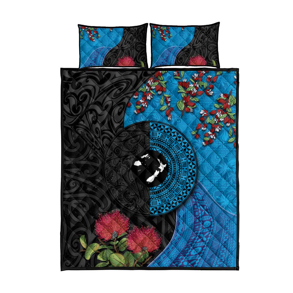 Fiji and New Zealand Together Quilt Bed Set Tapa Maori Tattoo mix Tagimoucia and Pohutukawa LT03 - Polynesian Pride
