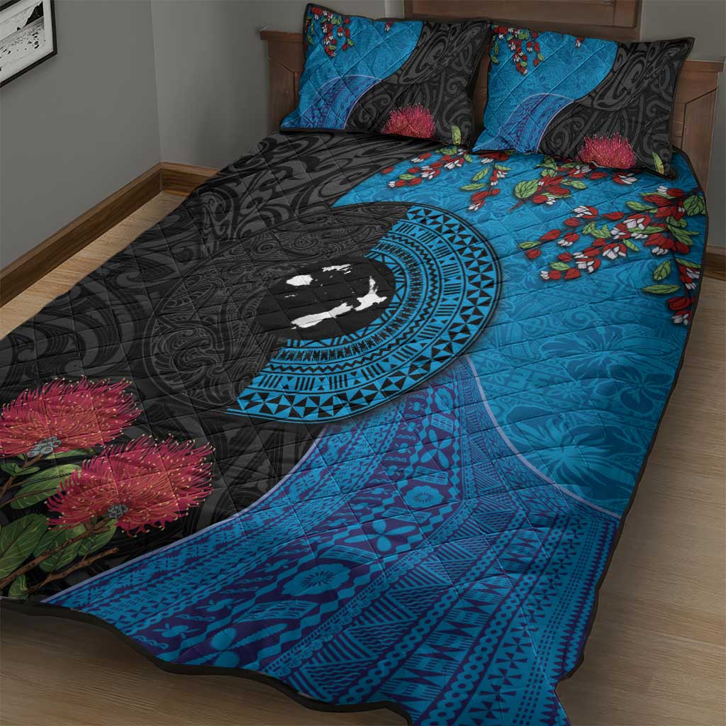 Fiji and New Zealand Together Quilt Bed Set Tapa Maori Tattoo mix Tagimoucia and Pohutukawa LT03 - Polynesian Pride