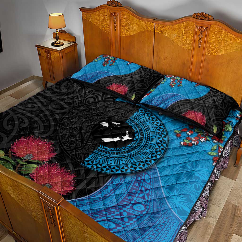 Fiji and New Zealand Together Quilt Bed Set Tapa Maori Tattoo mix Tagimoucia and Pohutukawa LT03 - Polynesian Pride