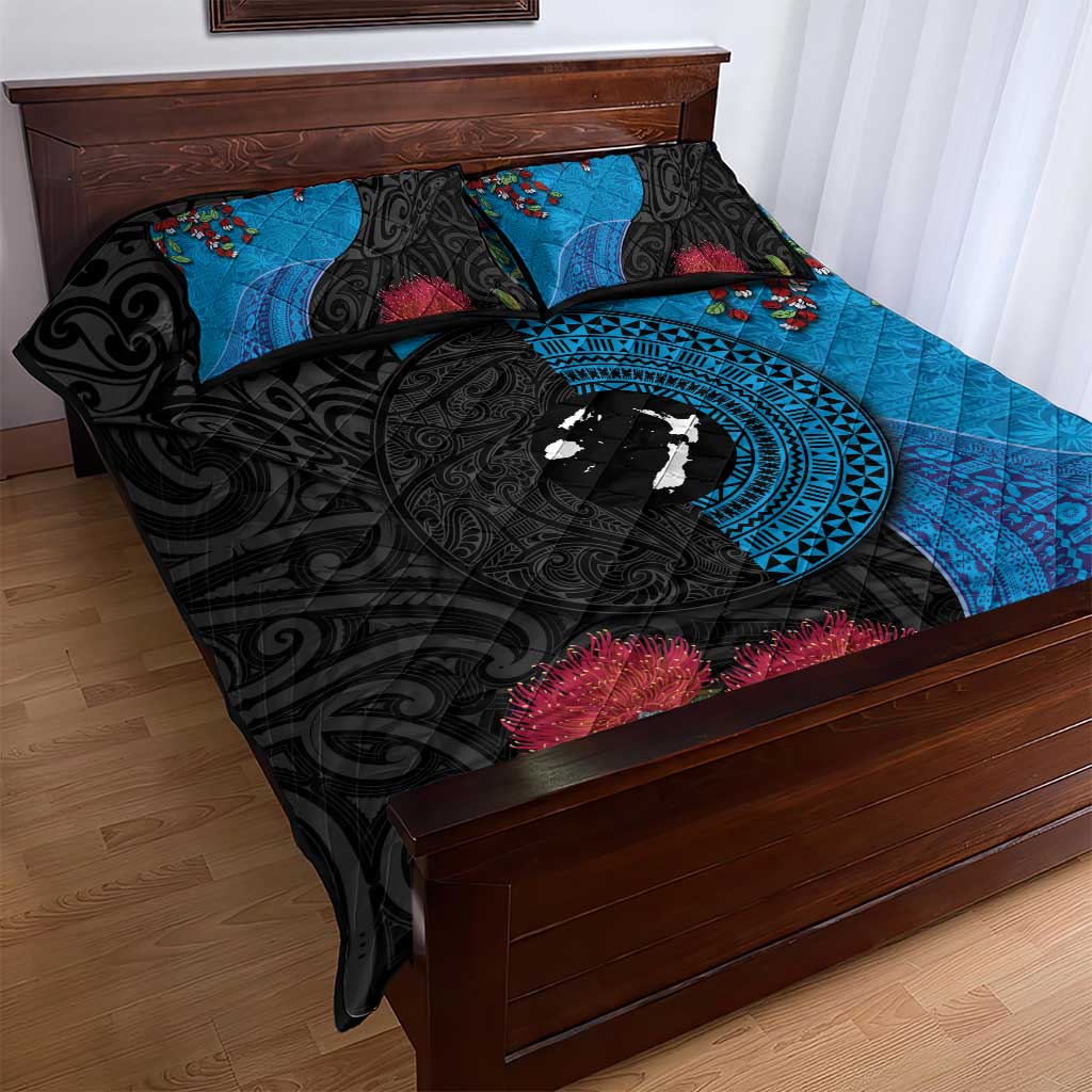 Fiji and New Zealand Together Quilt Bed Set Tapa Maori Tattoo mix Tagimoucia and Pohutukawa LT03 - Polynesian Pride
