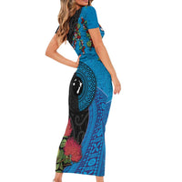Fiji and New Zealand Together Short Sleeve Bodycon Dress Tapa Maori Tattoo mix Tagimoucia and Pohutukawa LT03 - Polynesian Pride