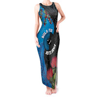 Fiji and New Zealand Together Tank Maxi Dress Tapa Maori Tattoo mix Tagimoucia and Pohutukawa LT03 Women Black - Polynesian Pride