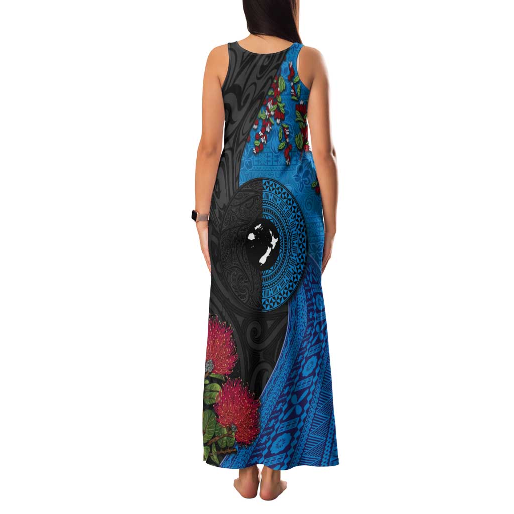 Fiji and New Zealand Together Tank Maxi Dress Tapa Maori Tattoo mix Tagimoucia and Pohutukawa LT03 - Polynesian Pride