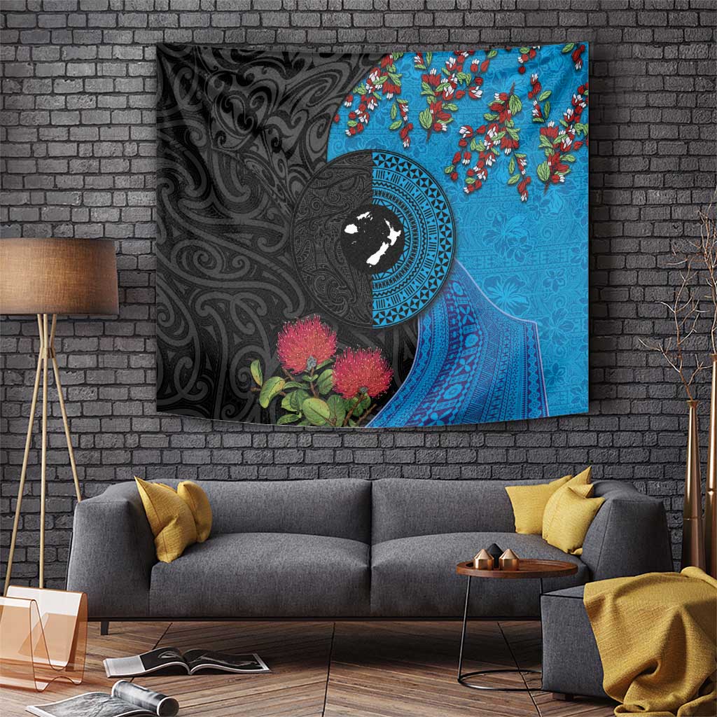 Fiji and New Zealand Together Tapestry Tapa Maori Tattoo mix Tagimoucia and Pohutukawa