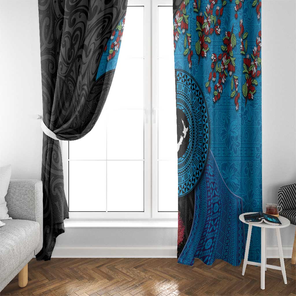Fiji and New Zealand Together Window Curtain Tapa Maori Tattoo mix Tagimoucia and Pohutukawa LT03 - Polynesian Pride