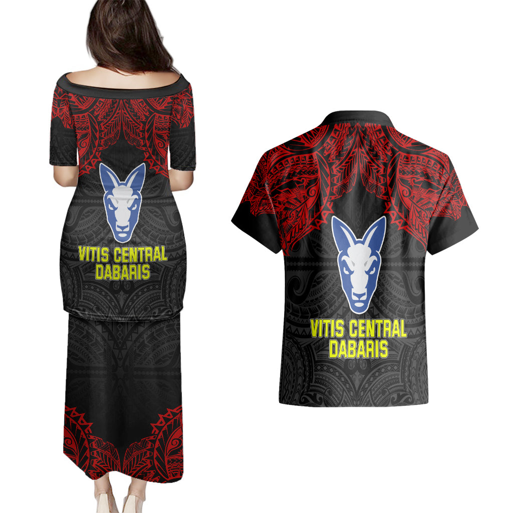 Vitis Central Dabaris Rugby Couples Matching Puletasi Dress and Hawaiian Shirt Papua New Guinea Polynesian Tattoo LT03 - Polynesian Pride