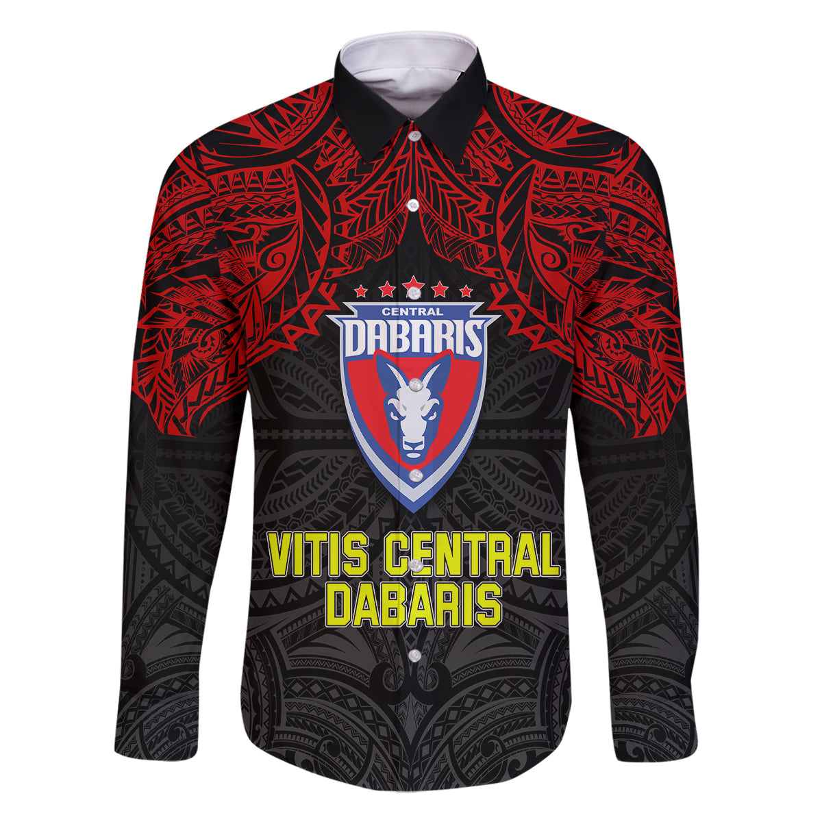 Vitis Central Dabaris Rugby Family Matching Off Shoulder Maxi Dress and Hawaiian Shirt Papua New Guinea Polynesian Tattoo LT03 Dad's Shirt - Long Sleeve Red - Polynesian Pride