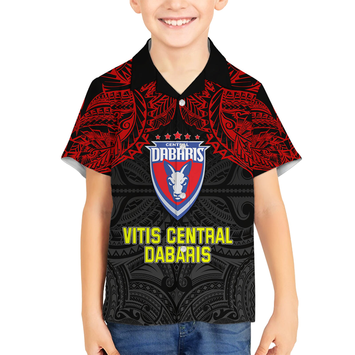 Vitis Central Dabaris Rugby Family Matching Tank Maxi Dress and Hawaiian Shirt Papua New Guinea Polynesian Tattoo LT03 Son's Shirt Red - Polynesian Pride