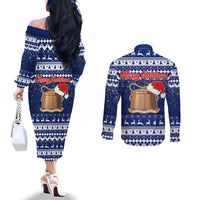 Tokelau Christmas Couples Matching Off The Shoulder Long Sleeve Dress and Long Sleeve Button Shirt Santa Claus Tokelau Flag and Coat of Arms with Polynesian Pattern LT03 - Polynesian Pride