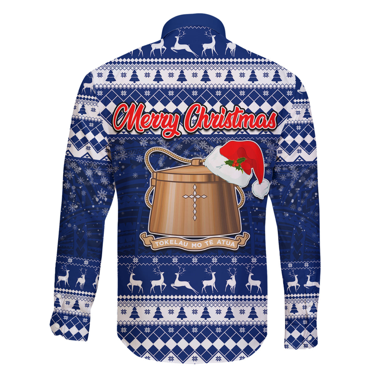 Tokelau Christmas Family Matching Off Shoulder Maxi Dress and Hawaiian Shirt Santa Claus Tokelau Flag and Coat of Arms with Polynesian Pattern LT03 - Polynesian Pride