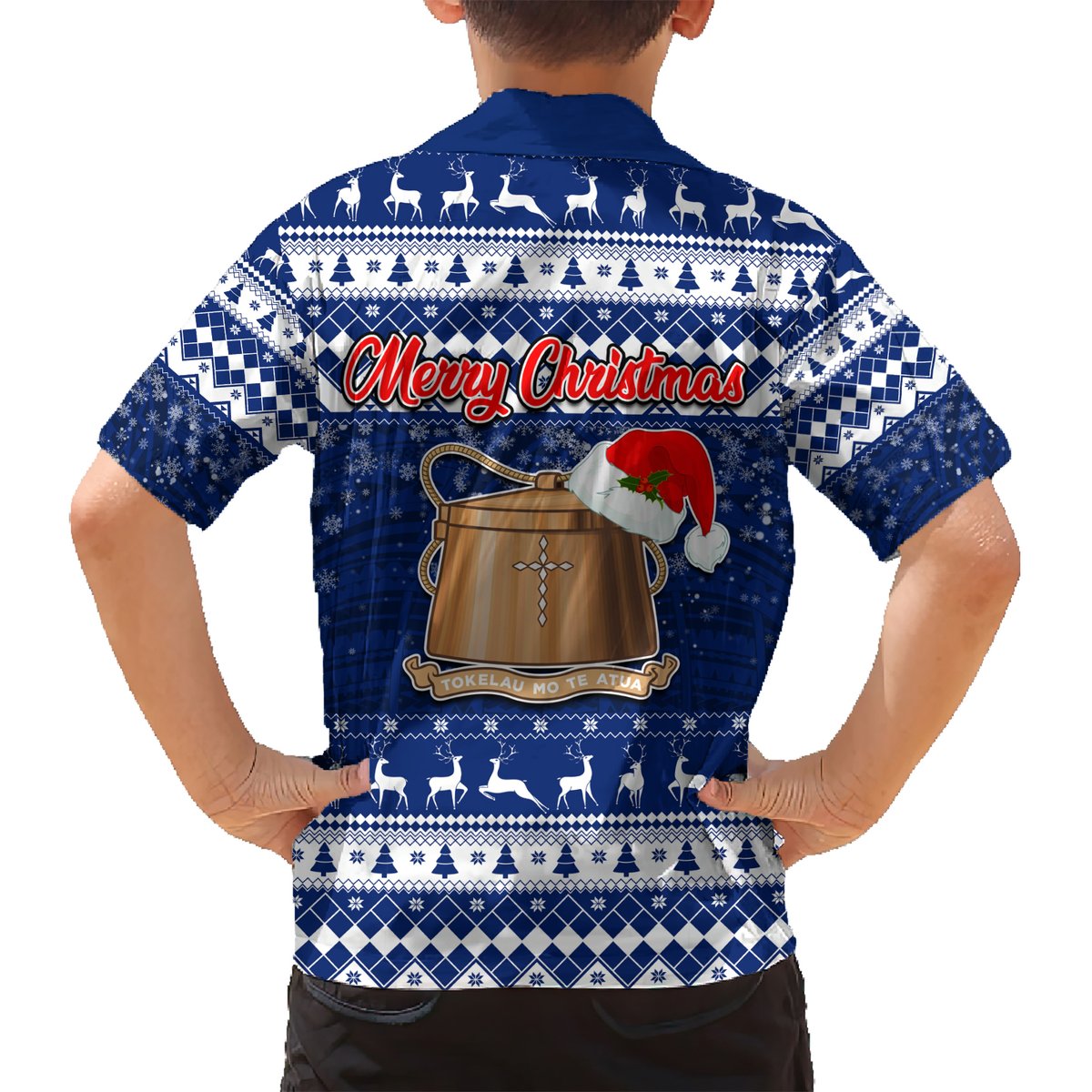 Tokelau Christmas Hawaiian Shirt Santa Claus Tokelau Flag and Coat of Arms with Polynesian Pattern LT03 - Polynesian Pride