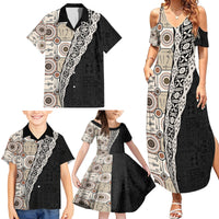 Tukenny Pattern Fijian War Clubs Mix Tapa Tribal Family Matching Summer Maxi Dress and Hawaiian Shirt LT03 - Polynesian Pride