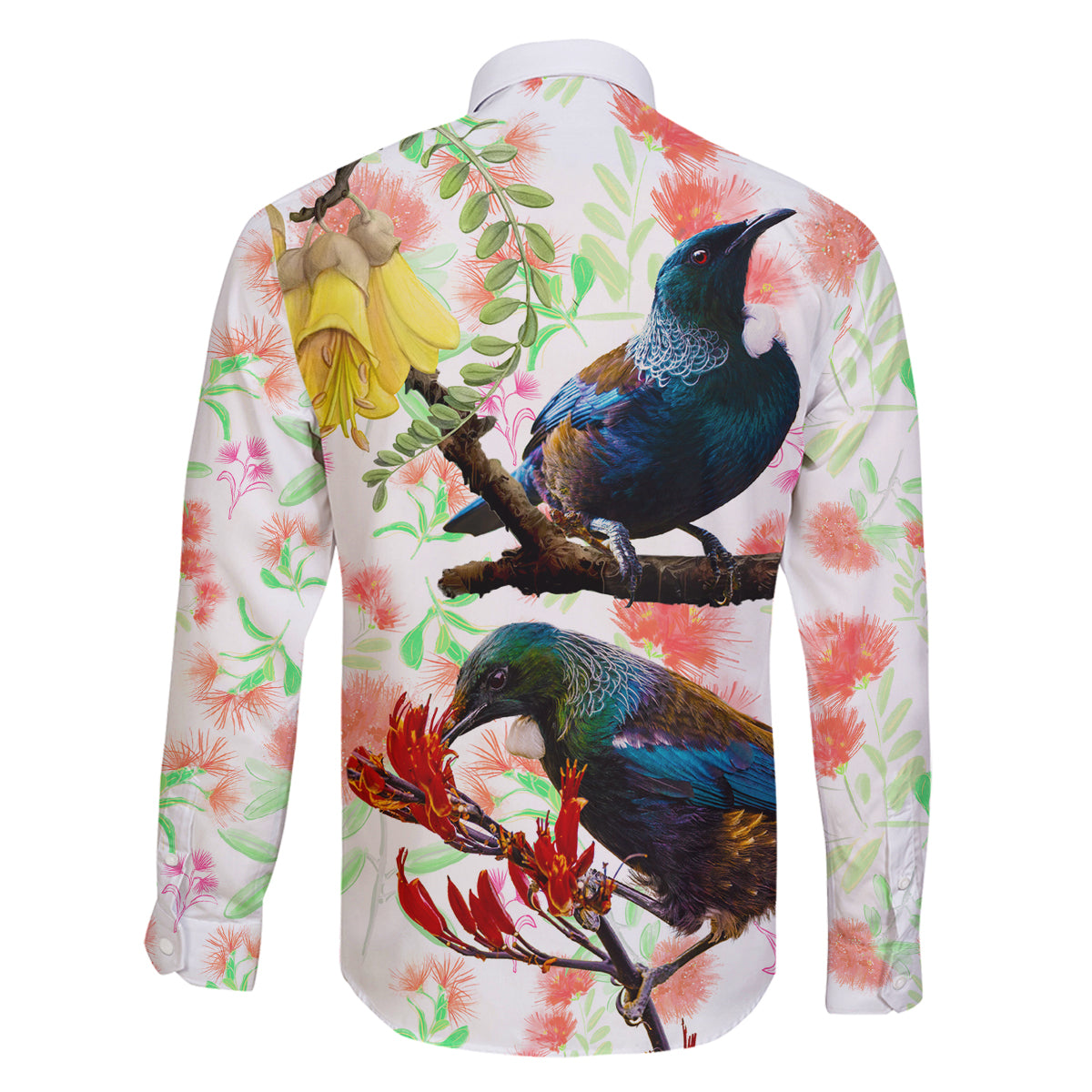 New Zealand Pohutukawa Tui Bird Family Matching Off Shoulder Maxi Dress and Hawaiian Shirt Kowhai Version LT03 - Polynesian Pride