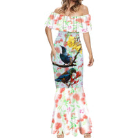 New Zealand Pohutukawa Tui Bird Mermaid Dress Kowhai Version LT03 - Polynesian Pride