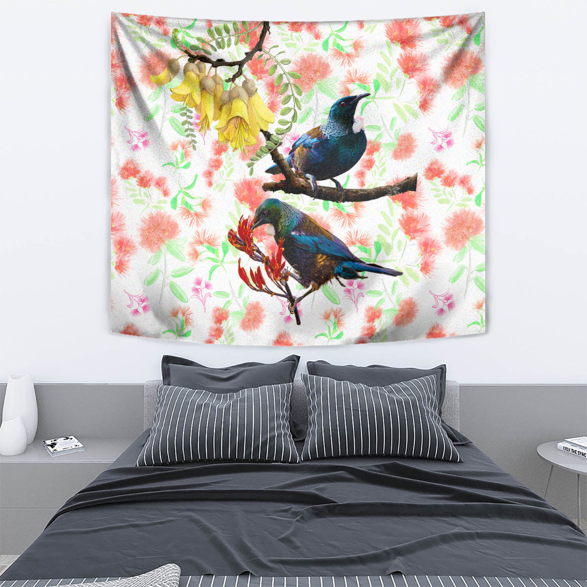 New Zealand Pohutukawa Tui Bird Tapestry Kowhai Version LT03 - Polynesian Pride
