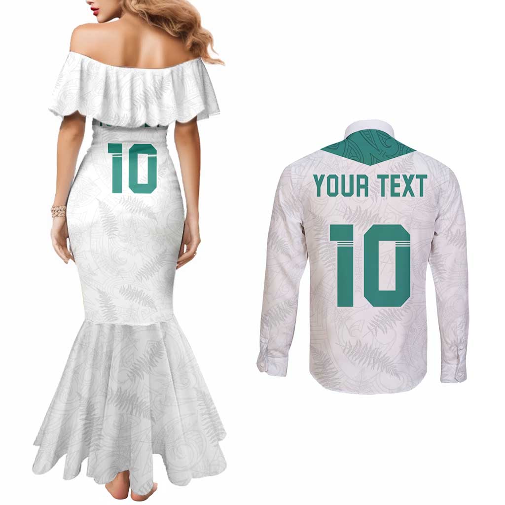 Custom New Zealand Football Couples Matching Mermaid Dress and Long Sleeve Button Shirt Go All Silver Ferns - Towards World Cup 2026 LT03 - Polynesian Pride