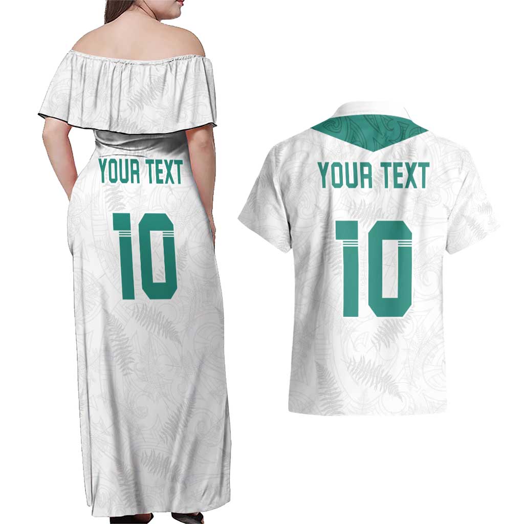 Custom New Zealand Football Couples Matching Off Shoulder Maxi Dress and Hawaiian Shirt Go All Silver Ferns - Towards World Cup 2026 LT03 - Polynesian Pride