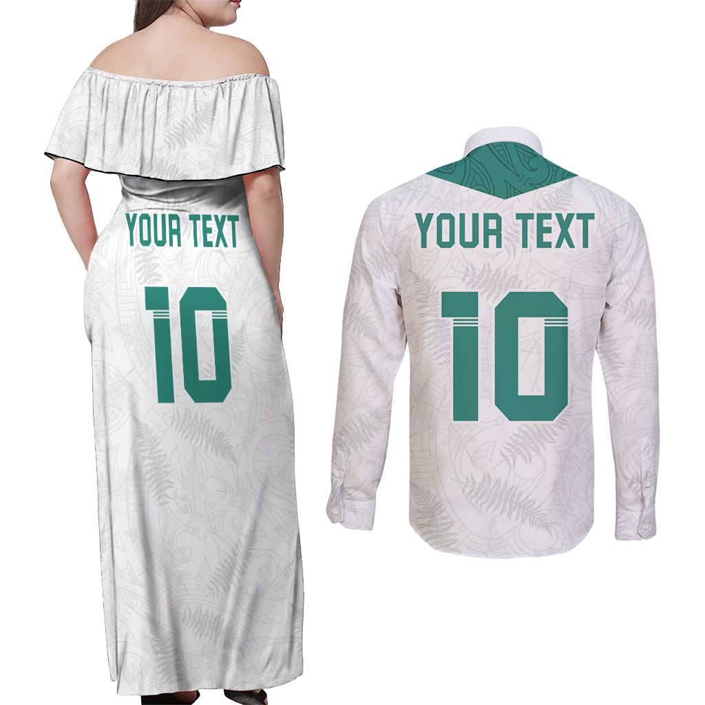 Custom New Zealand Football Couples Matching Off Shoulder Maxi Dress and Long Sleeve Button Shirt Go All Silver Ferns - Towards World Cup 2026 LT03 - Polynesian Pride