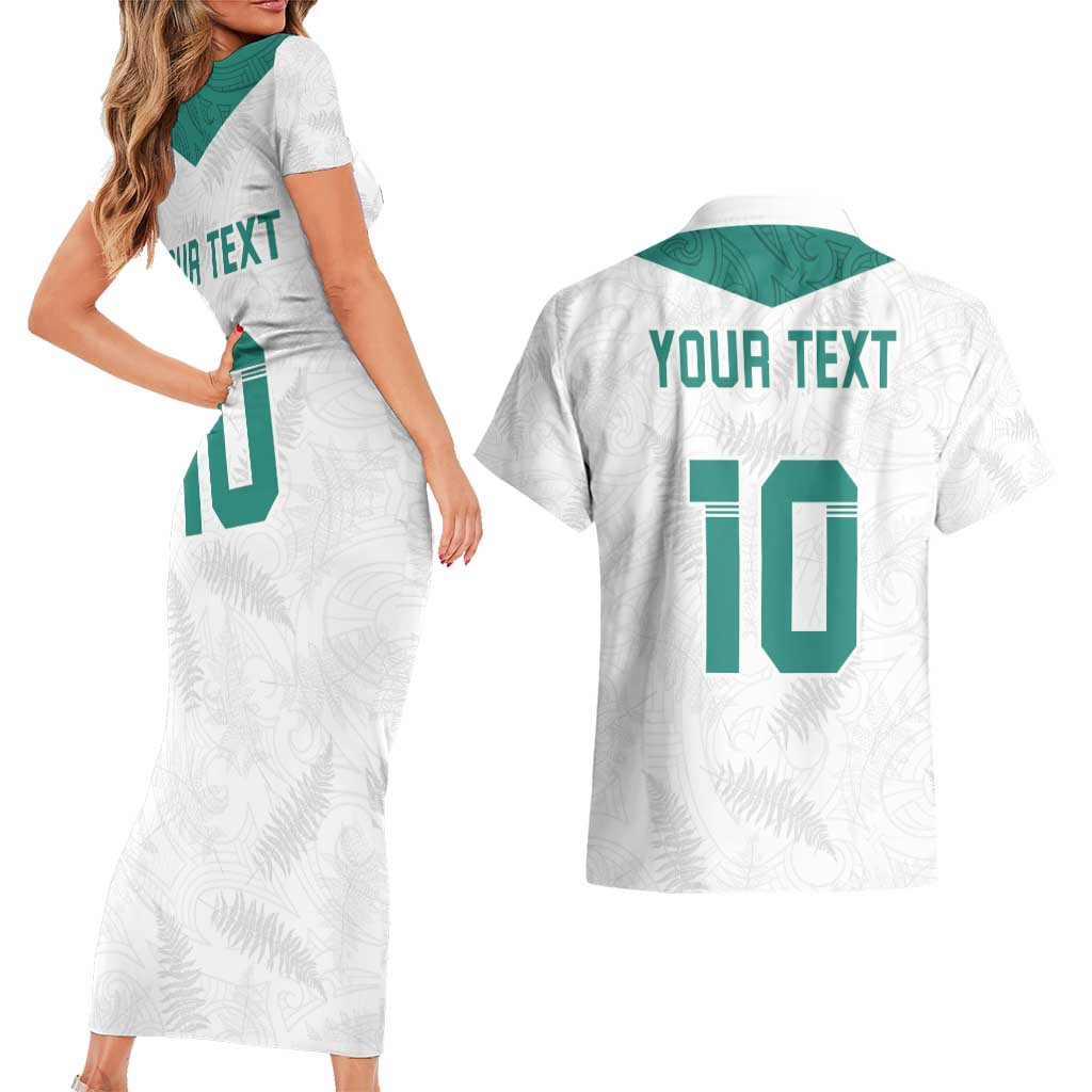 Custom New Zealand Football Couples Matching Short Sleeve Bodycon Dress and Hawaiian Shirt Go All Silver Ferns - Towards World Cup 2026 LT03 - Polynesian Pride