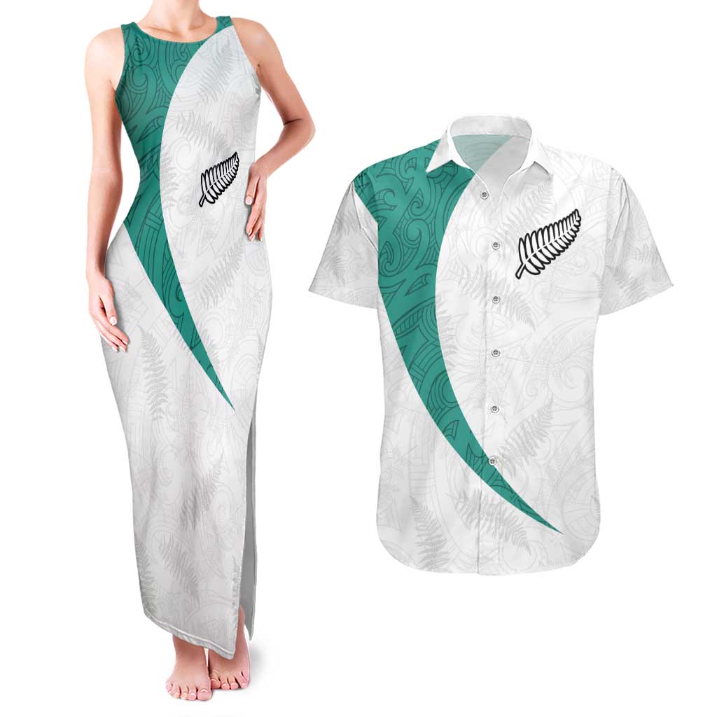 Custom New Zealand Football Couples Matching Tank Maxi Dress and Hawaiian Shirt Go All Silver Ferns - Towards World Cup 2026 LT03 White - Polynesian Pride