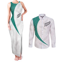 Custom New Zealand Football Couples Matching Tank Maxi Dress and Long Sleeve Button Shirt Go All Silver Ferns - Towards World Cup 2026 LT03 White - Polynesian Pride