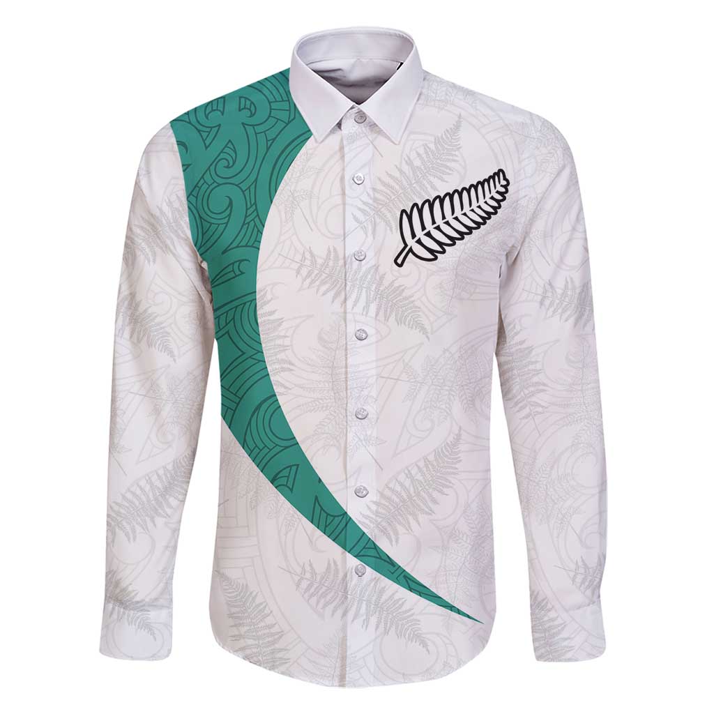 Custom New Zealand Football Family Matching Long Sleeve Bodycon Dress and Hawaiian Shirt Go All Silver Ferns - Towards World Cup 2026 LT03 Dad's Shirt - Long Sleeve White - Polynesian Pride