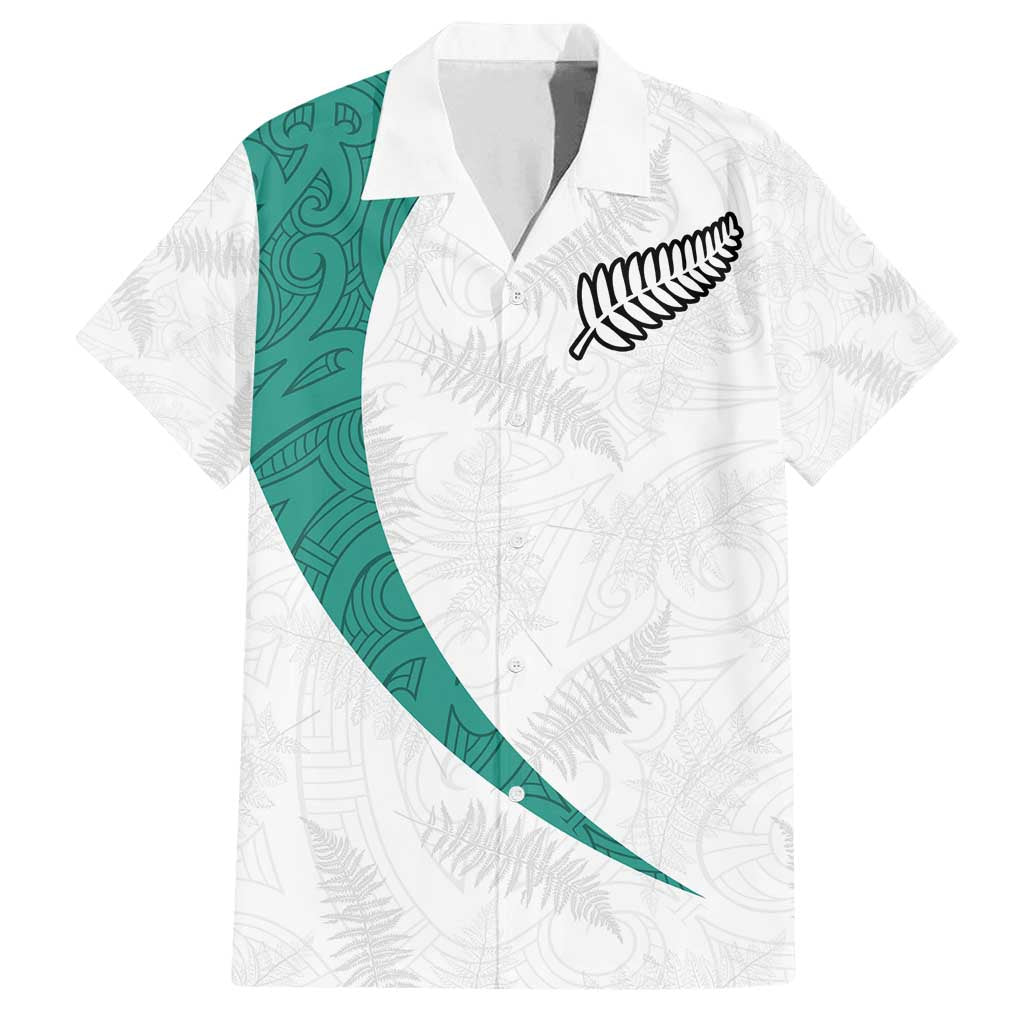 Custom New Zealand Football Family Matching Off Shoulder Maxi Dress and Hawaiian Shirt Go All Silver Ferns - Towards World Cup 2026 LT03 Dad's Shirt - Short Sleeve White - Polynesian Pride