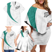 Custom New Zealand Football Family Matching Off Shoulder Short Dress and Hawaiian Shirt Go All Silver Ferns - Towards World Cup 2026 LT03 - Polynesian Pride