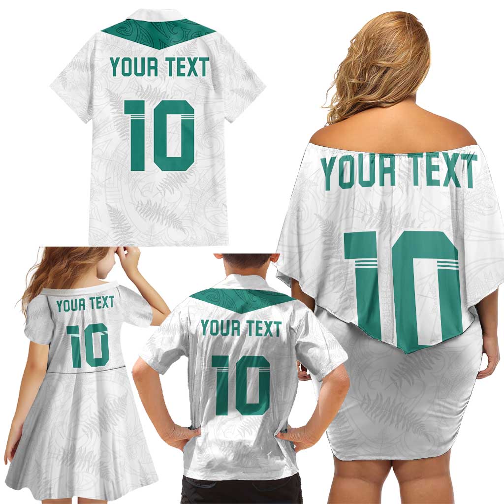 Custom New Zealand Football Family Matching Off Shoulder Short Dress and Hawaiian Shirt Go All Silver Ferns - Towards World Cup 2026 LT03 - Polynesian Pride
