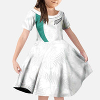 Custom New Zealand Football Family Matching Short Sleeve Bodycon Dress and Hawaiian Shirt Go All Silver Ferns - Towards World Cup 2026 LT03 Daughter's Dress White - Polynesian Pride
