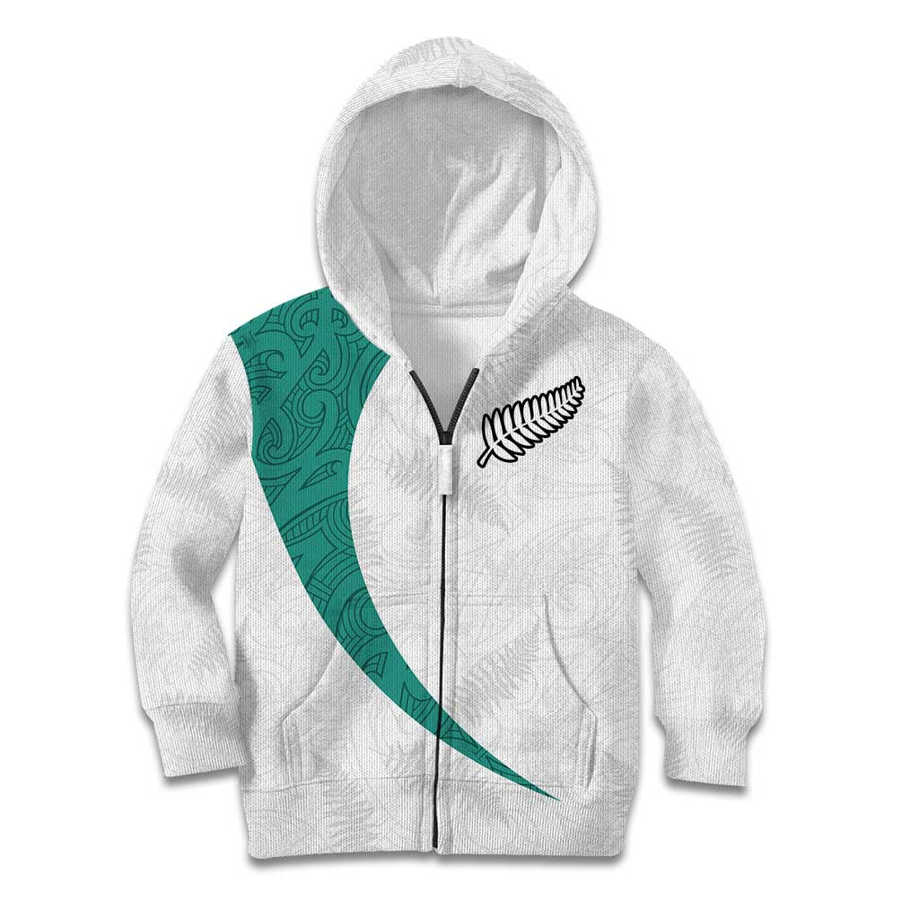 Custom New Zealand Football Kid Hoodie Go All Silver Ferns - Towards World Cup 2026 LT03 Zip Hoodie White - Polynesian Pride