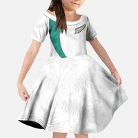 Custom New Zealand Football Kid Short Sleeve Dress Go All Silver Ferns - Towards World Cup 2026 LT03 KID White - Polynesian Pride
