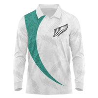 Custom New Zealand Football Long Sleeve Polo Shirt Go All Silver Ferns - Towards World Cup 2026 LT03 White - Polynesian Pride