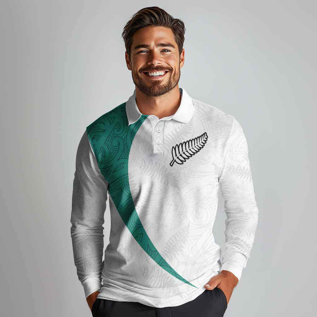 Custom New Zealand Football Long Sleeve Polo Shirt Go All Silver Ferns - Towards World Cup 2026 LT03 - Polynesian Pride