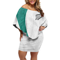 Custom New Zealand Football Off Shoulder Short Dress Go All Silver Ferns - Towards World Cup 2026 LT03 Women White - Polynesian Pride