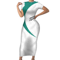Custom New Zealand Football Short Sleeve Bodycon Dress Go All Silver Ferns - Towards World Cup 2026 LT03 Long Dress White - Polynesian Pride