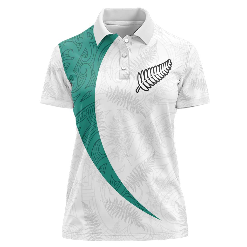 Custom New Zealand Football Women Polo Shirt Go All Silver Ferns - Towards World Cup 2026 LT03 Female White - Polynesian Pride