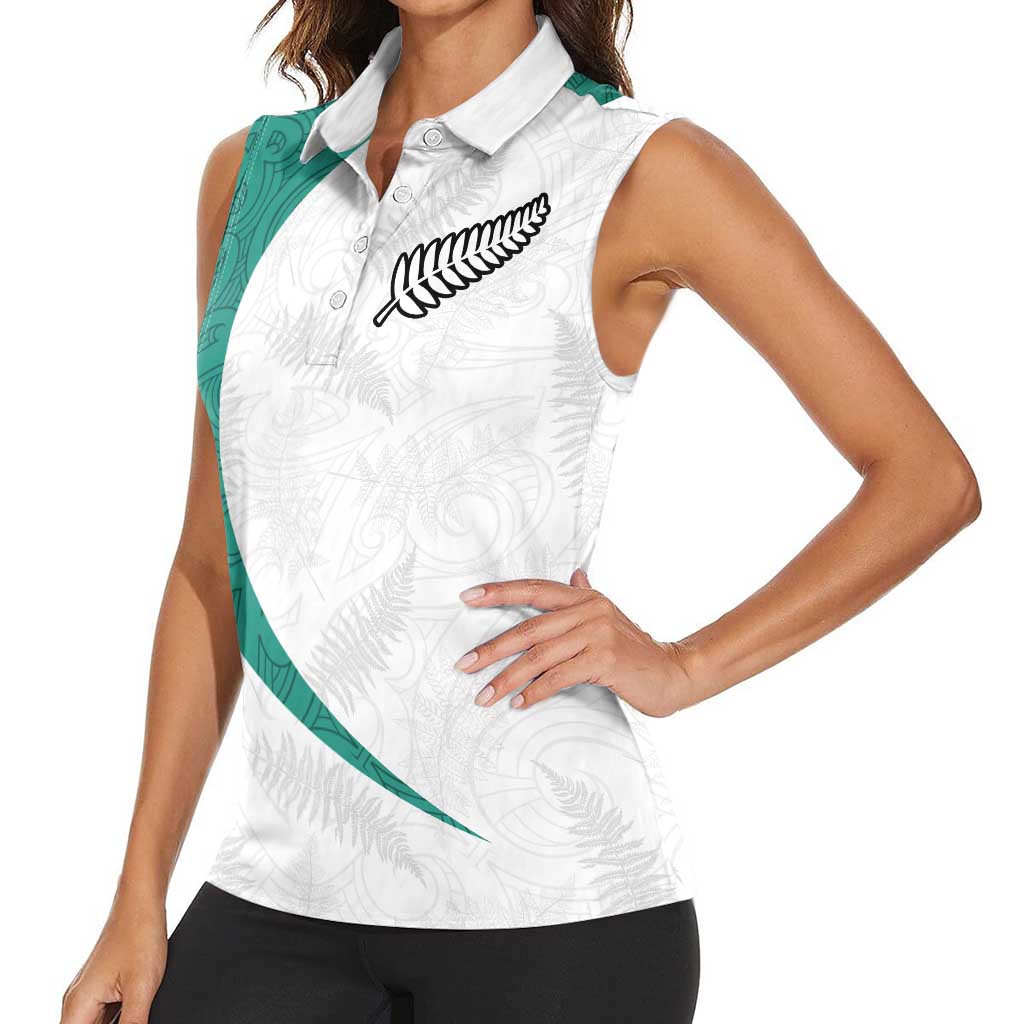 Custom New Zealand Football Women Sleeveless Polo Shirt Go All Silver Ferns - Towards World Cup 2026 LT03 - Polynesian Pride