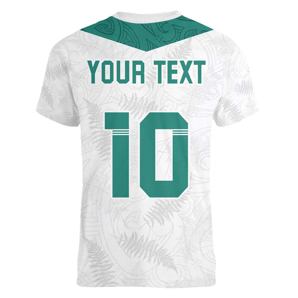 Custom New Zealand Football Women V-Neck T-Shirt Go All Silver Ferns - Towards World Cup 2026 LT03 - Polynesian Pride