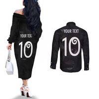Custom New Zealand Rugby Couples Matching Off The Shoulder Long Sleeve Dress and Long Sleeve Button Shirt All Silver Ferns Blacks